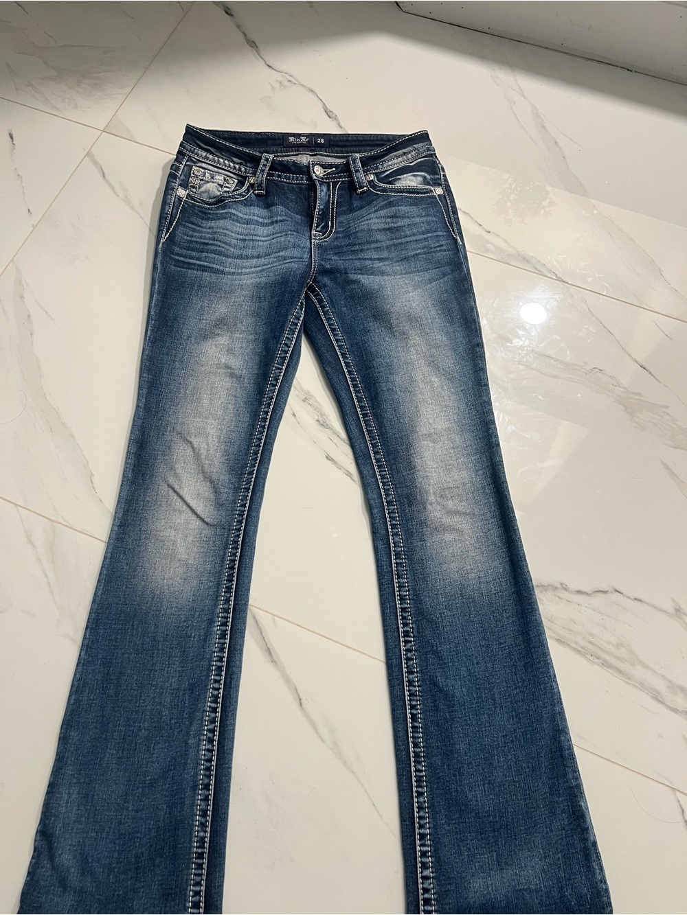 Miss Me Dark Blue Faded Flare Jeans